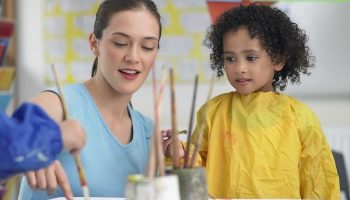 art teacher and children